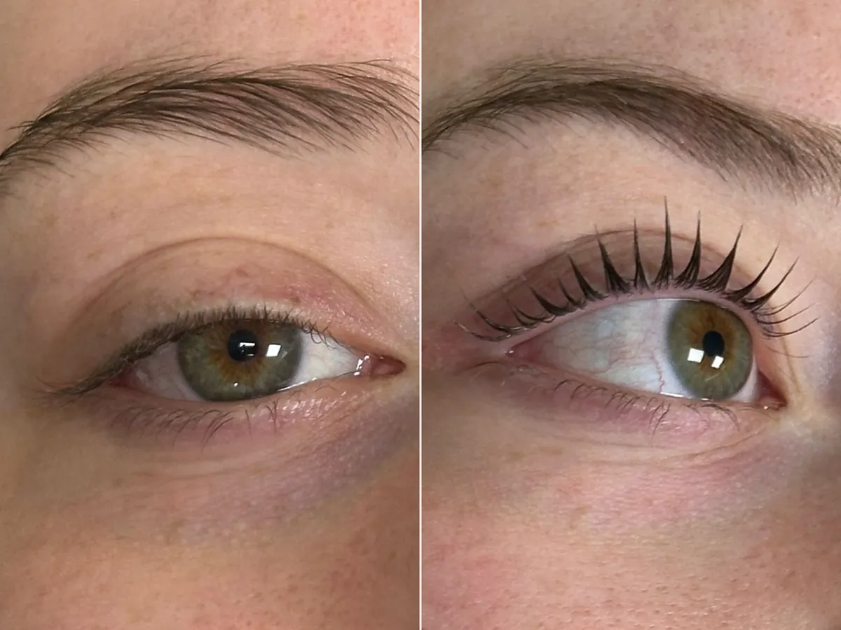 Korean lash lift before and after at Veloura in Vaughan — lifted, curled natural lashes